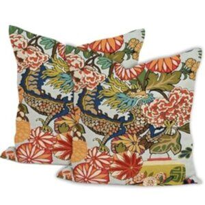 Set of 2 Chinoiserie Schumacher Style Pillow Covers - 20" x 20"